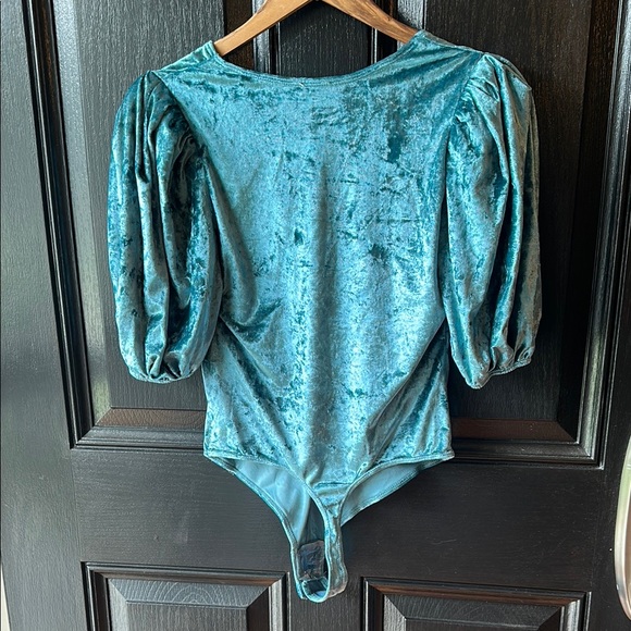 NWT Free People Intimately Elegant Teal Velvet Women's Thong Bodysuit Sz. XS - Picture 2 of 11
